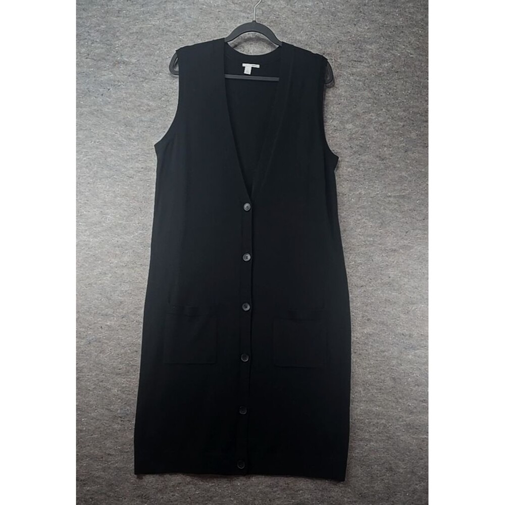 Halogen Women’s Lightweight Merino Wool Blend Sleeveless Black Cardigan Size XL